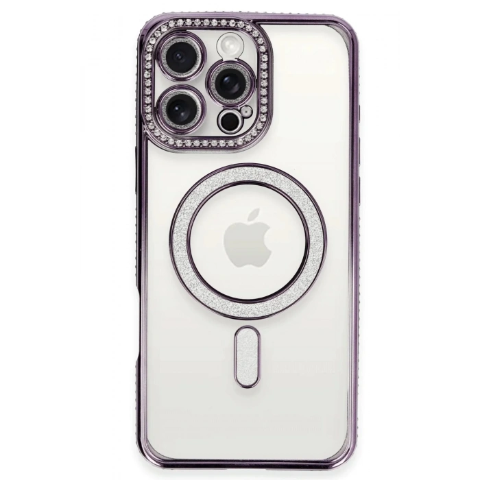Mey İthalat®  iPhone 16 Pro Max Kılıf Joke Simli Magneticsafe Kılıf - Derin Mor
