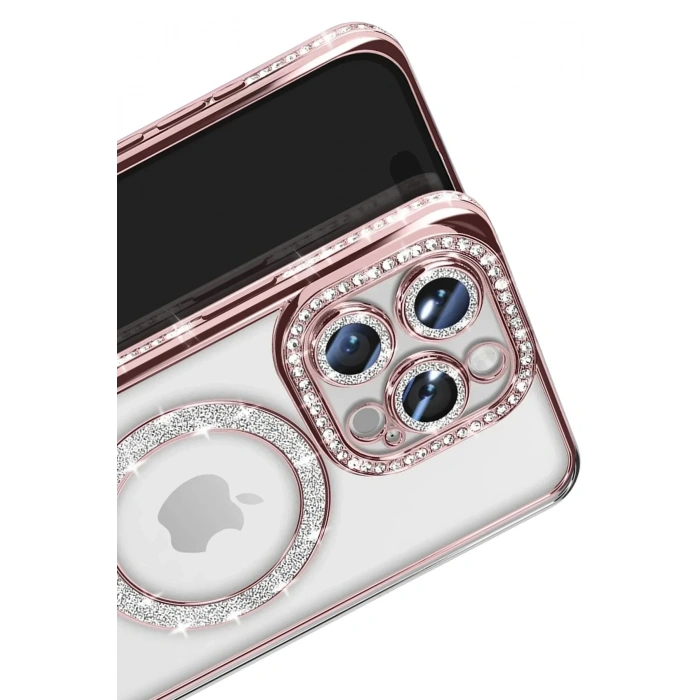 Mey İthalat®  iPhone 16 Pro Max Kılıf Joke Simli Magneticsafe Kılıf - Pembe