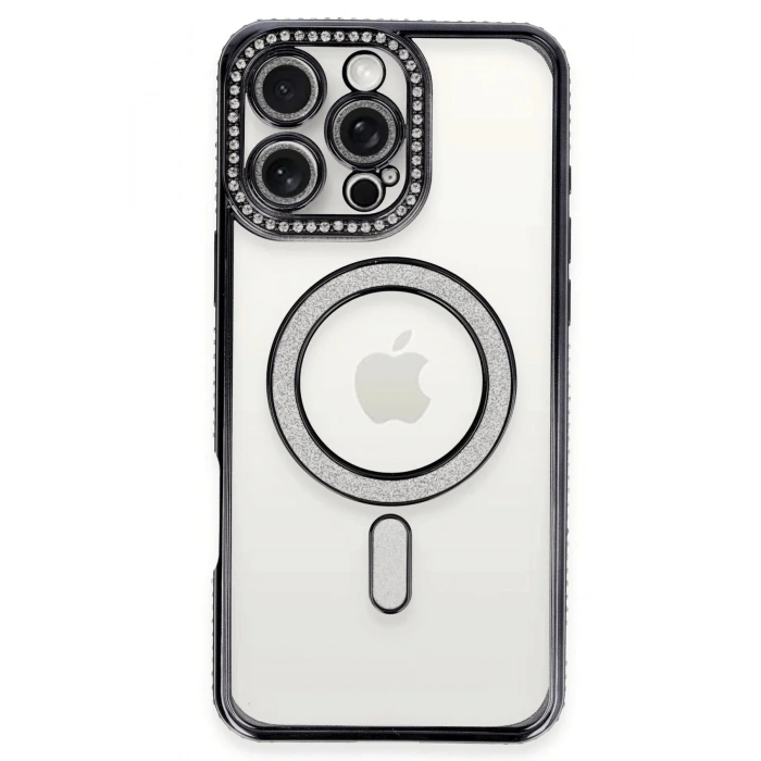 Mey İthalat®  iPhone 16 Pro Max Kılıf Joke Simli Magneticsafe Kılıf - Siyah