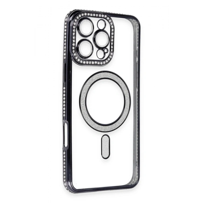 Mey İthalat®  iPhone 16 Pro Max Kılıf Joke Simli Magneticsafe Kılıf - Siyah