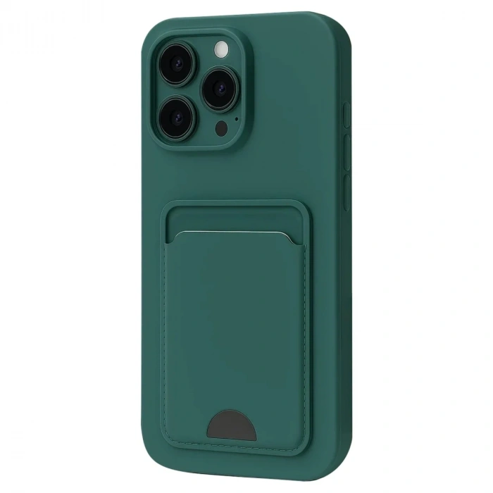 Mey İthalat®  iPhone 16 Pro Max Kılıf Kelvin Kartvizitli Silikon - Koyu Yeşil