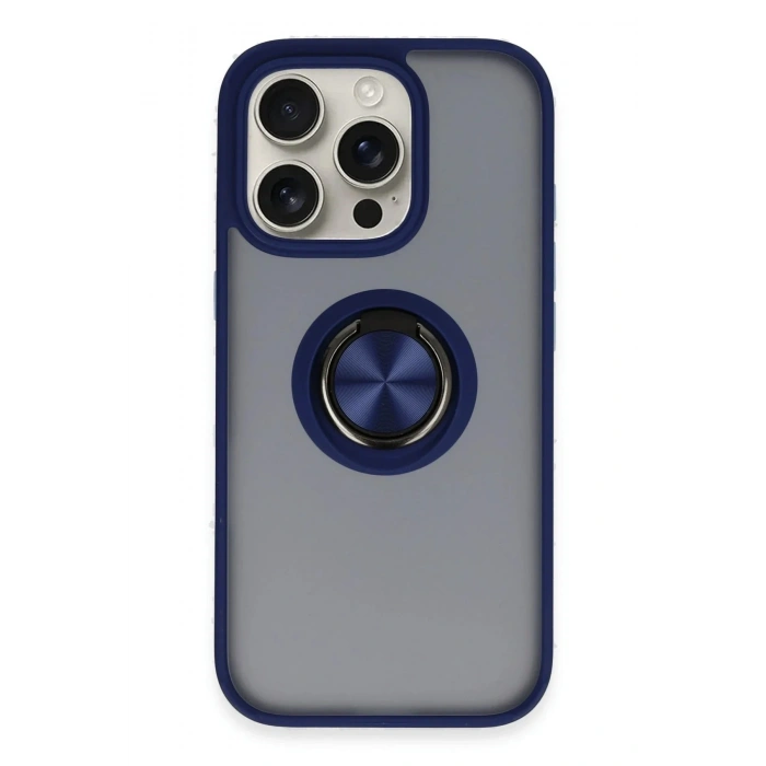 Mey İthalat®  iPhone 16 Pro Max Kılıf Montreal Yüzüklü Silikon Kapak - Lacivert