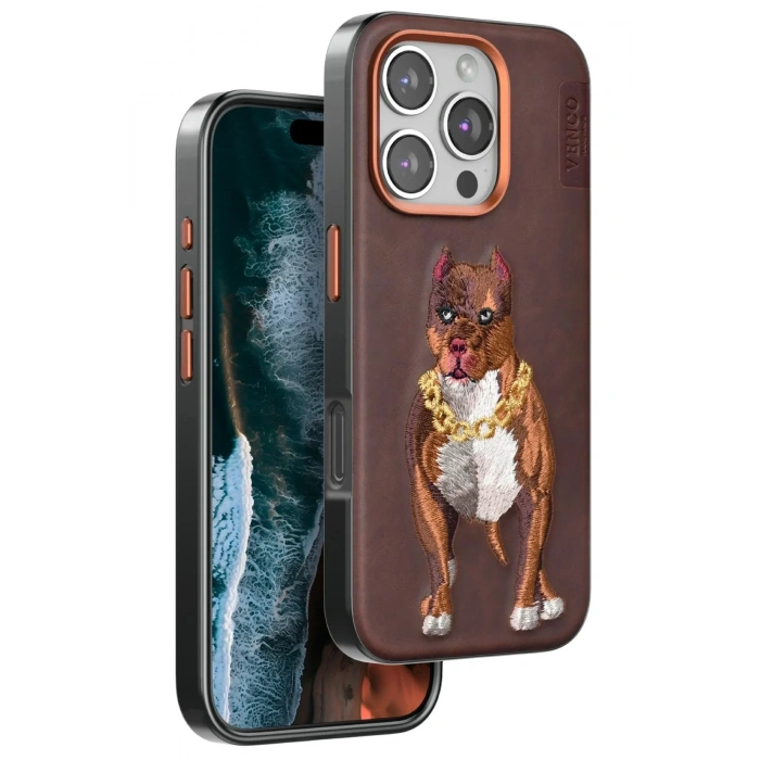 Mey İthalat®  iPhone 16 Pro Perma Desenli Kapak - Kahverengi