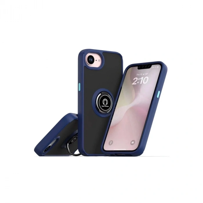 Mey İthalat®  iPhone 16E Kılıf Montreal Yüzüklü Silikon Kapak - Lacivert