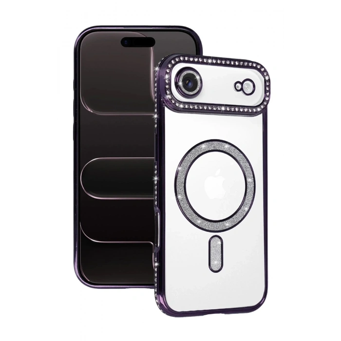 Mey İthalat®   iPhone 17 Air Joke Simli Magneticsafe Kılıf - Derin Mor