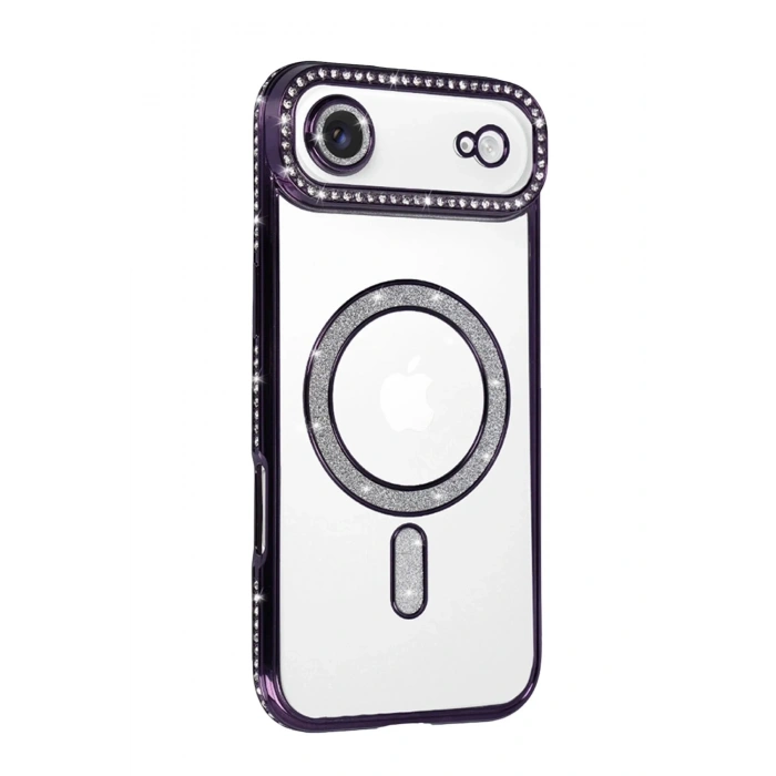 Mey İthalat®   iPhone 17 Air Joke Simli Magneticsafe Kılıf - Derin Mor