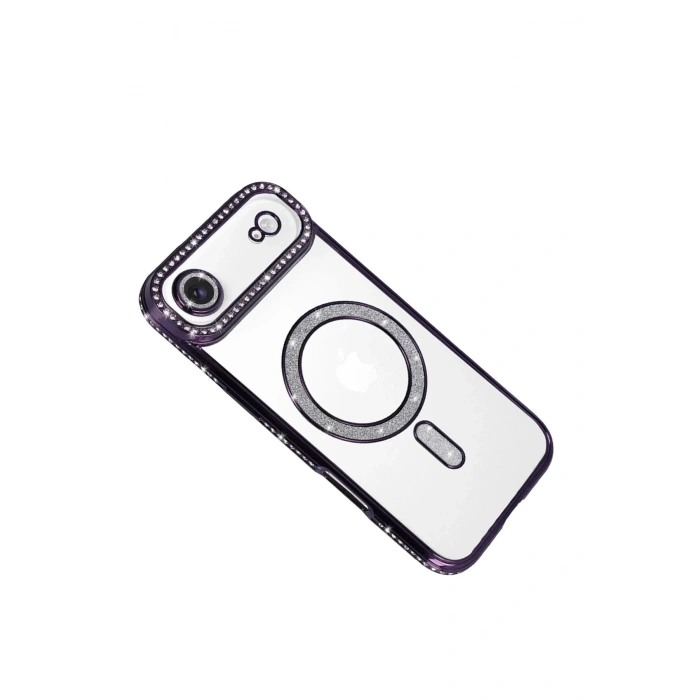 Mey İthalat®   iPhone 17 Air Joke Simli Magneticsafe Kılıf - Derin Mor