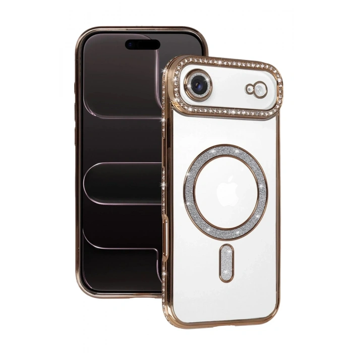 Mey İthalat®   iPhone 17 Air Joke Simli Magneticsafe Kılıf - Gold