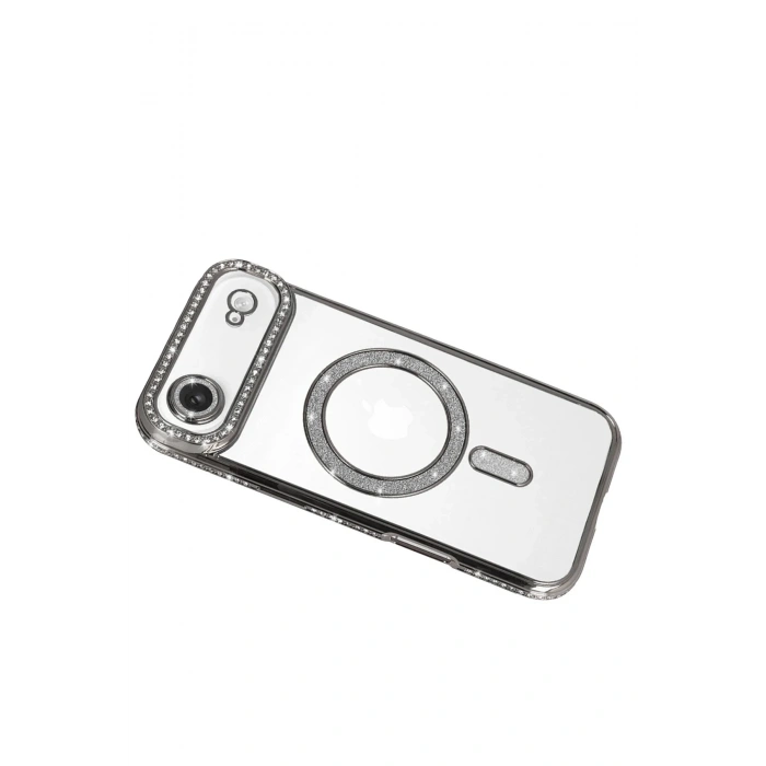 Mey İthalat®   iPhone 17 Air Joke Simli Magneticsafe Kılıf - Gümüş