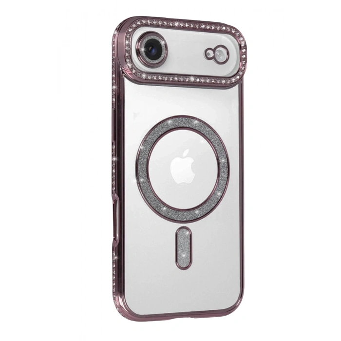 Mey İthalat®   iPhone 17 Air Joke Simli Magneticsafe Kılıf - Pembe