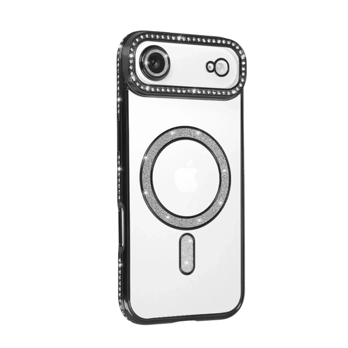 Mey İthalat®   iPhone 17 Air Joke Simli Magneticsafe Kılıf - Siyah
