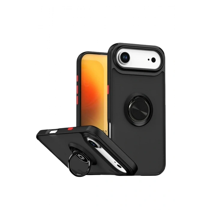 Mey İthalat®   iPhone 17 Air Montreal Yüzüklü Silikon Kapak - Siyah