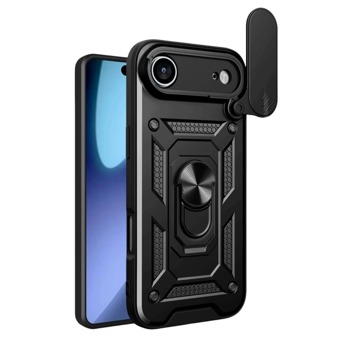 Mey İthalat®   iPhone 17 Air Pars Lens Yüzüklü Silikon - Siyah