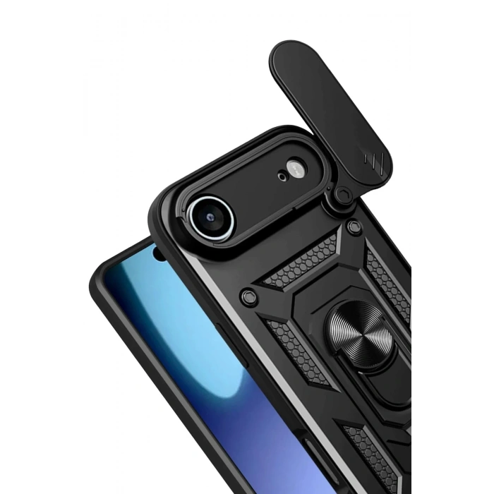 Mey İthalat®   iPhone 17 Air Pars Lens Yüzüklü Silikon - Siyah