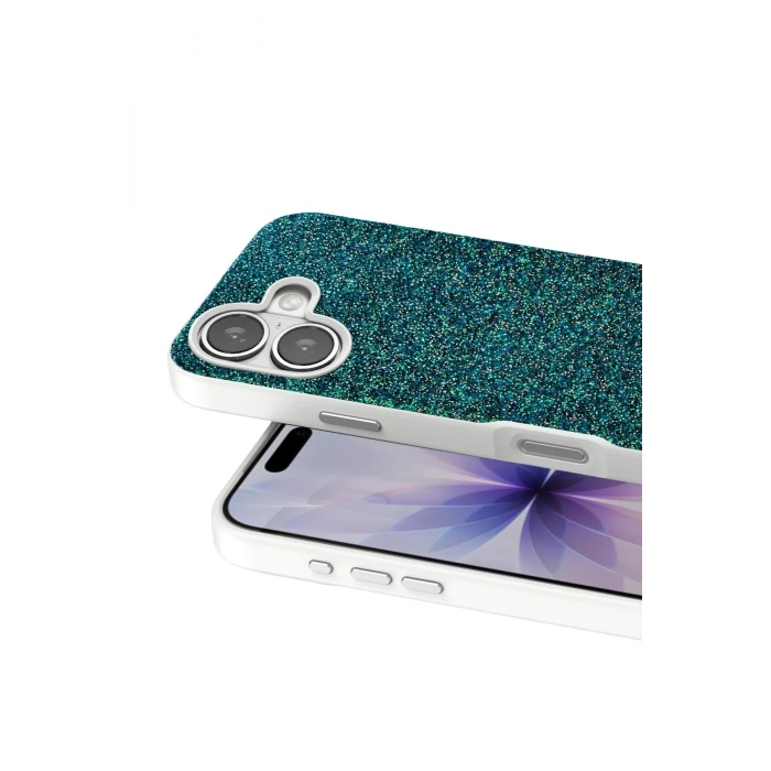 Mey İthalat®   iPhone 17 Bright Simli Kapak - Koyu Yeşil