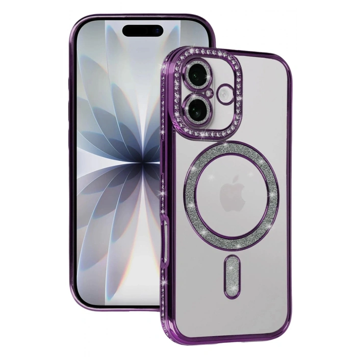 Mey İthalat®   iPhone 17 Joke Simli Magneticsafe Kılıf - Derin Mor