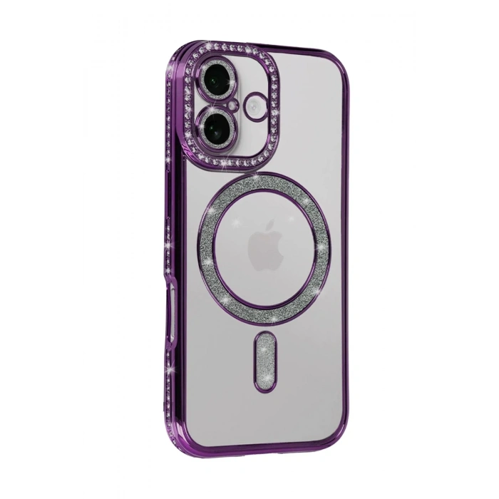 Mey İthalat®   iPhone 17 Joke Simli Magneticsafe Kılıf - Derin Mor