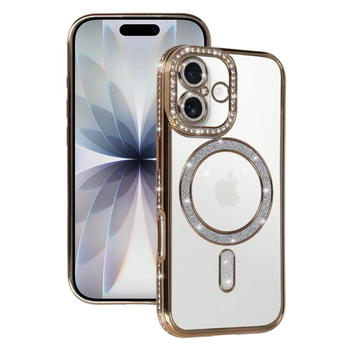 Mey İthalat®   iPhone 17 Joke Simli Magneticsafe Kılıf - Gold