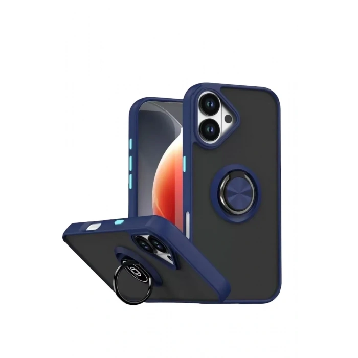 Mey İthalat®   iPhone 17 Montreal Yüzüklü Silikon Kapak - Lacivert