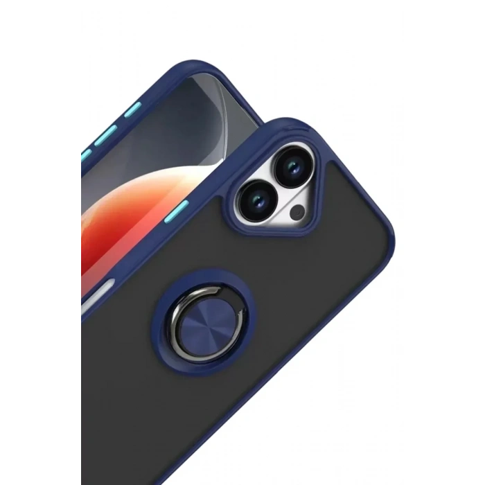 Mey İthalat®   iPhone 17 Montreal Yüzüklü Silikon Kapak - Lacivert