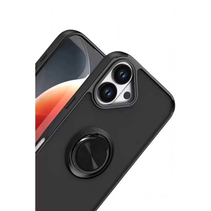 Mey İthalat®   iPhone 17 Montreal Yüzüklü Silikon Kapak - Siyah