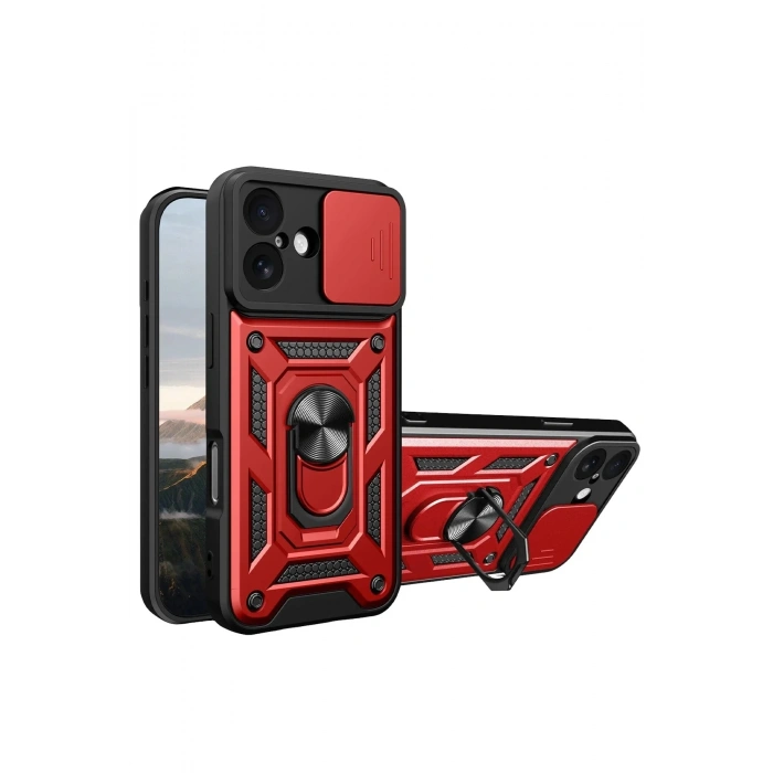 Mey İthalat®   iPhone 17 Pars Lens Yüzüklü Silikon - Kırmızı