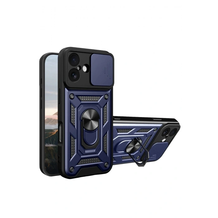 Mey İthalat®   iPhone 17 Pars Lens Yüzüklü Silikon - Lacivert