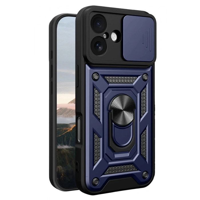 Mey İthalat®   iPhone 17 Pars Lens Yüzüklü Silikon - Lacivert