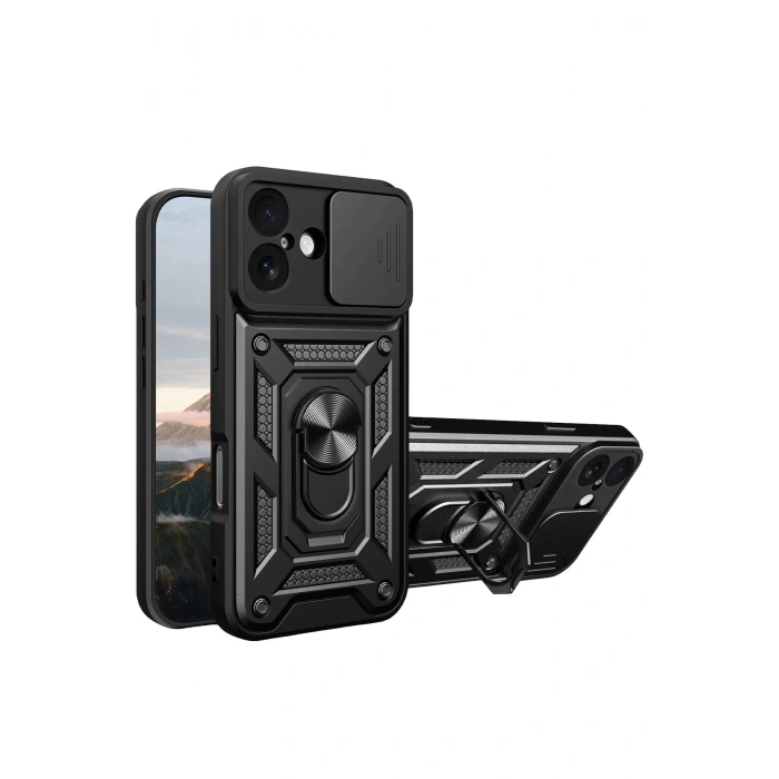 Mey İthalat®   iPhone 17 Pars Lens Yüzüklü Silikon - Siyah