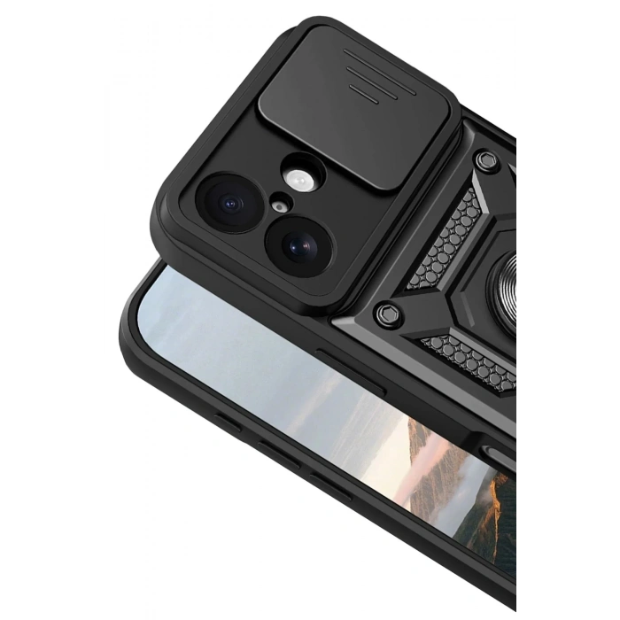 Mey İthalat®   iPhone 17 Pars Lens Yüzüklü Silikon - Siyah
