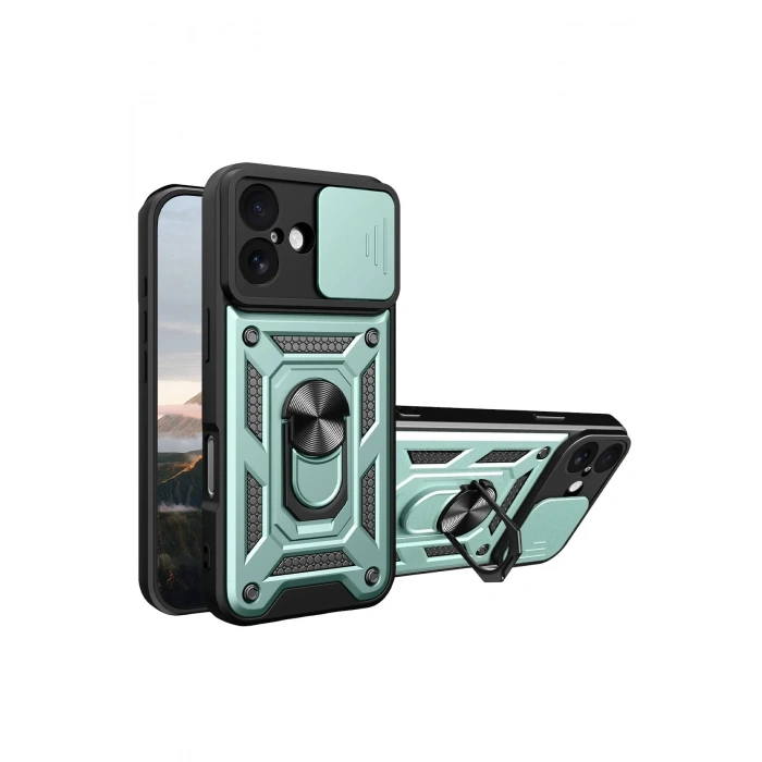 Mey İthalat®   iPhone 17 Pars Lens Yüzüklü Silikon - Yeşil