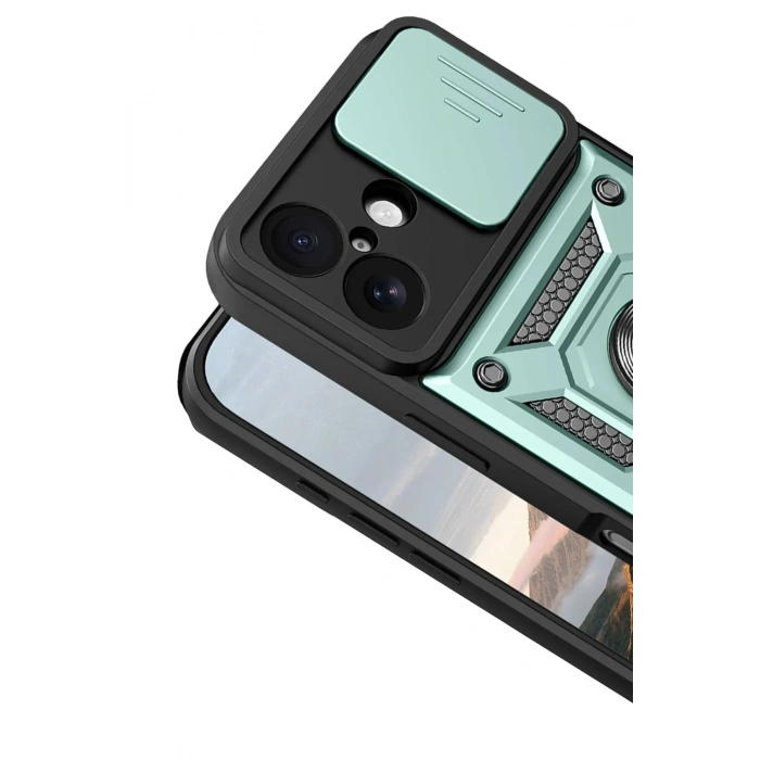 Mey İthalat®   iPhone 17 Pars Lens Yüzüklü Silikon - Yeşil