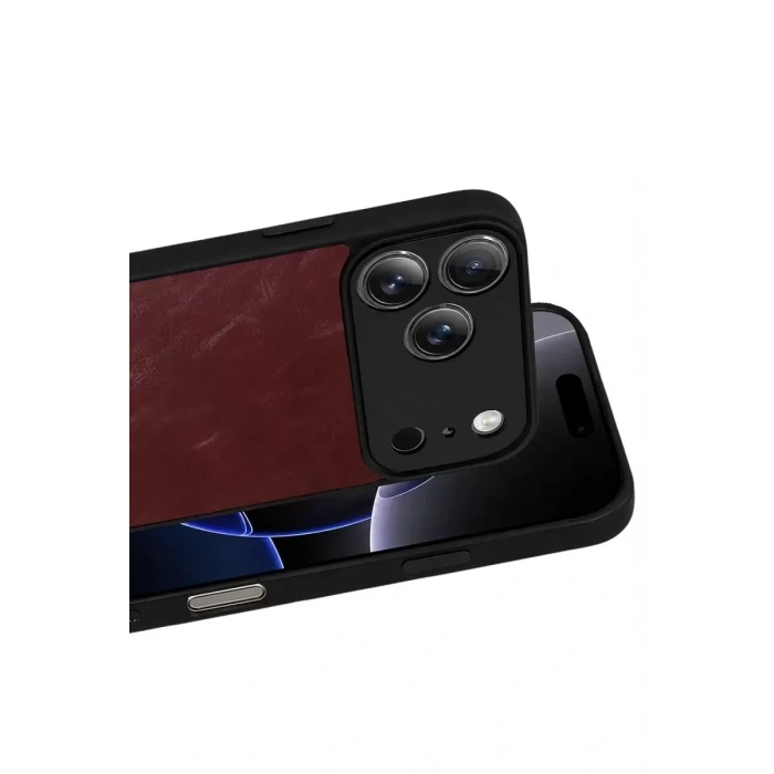 Mey İthalat®   iPhone 17 Pro Aras Deri Kapak - Bordo
