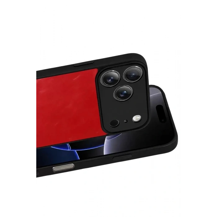 Mey İthalat®   iPhone 17 Pro Aras Deri Kapak - Kırmızı