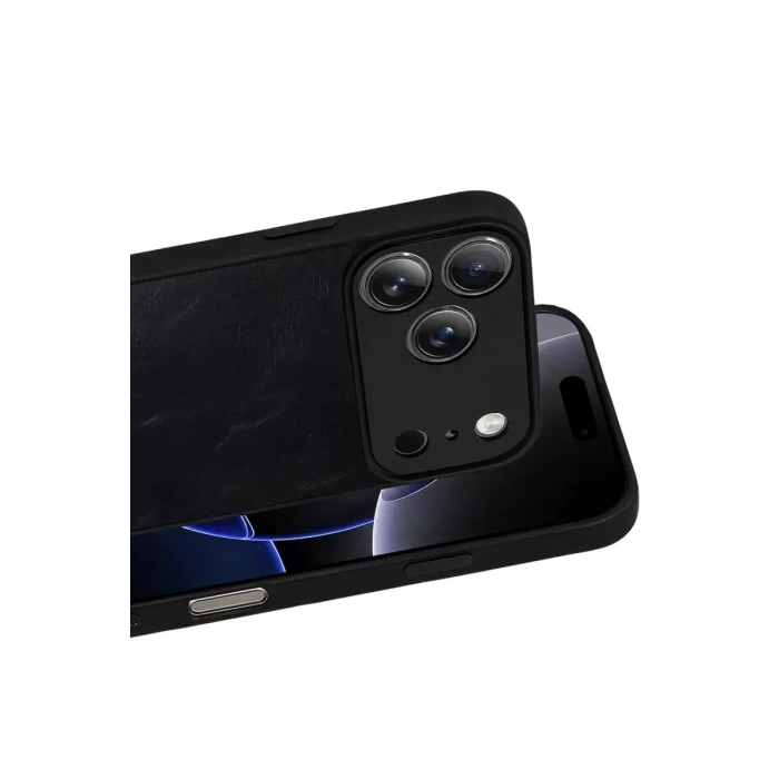 Mey İthalat®   iPhone 17 Pro Aras Deri Kapak - Siyah