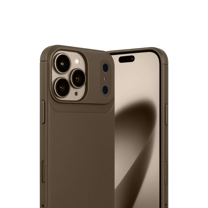 Mey İthalat®   iPhone 17 Pro Auto Focus Karbon Kapak - Kahverengi