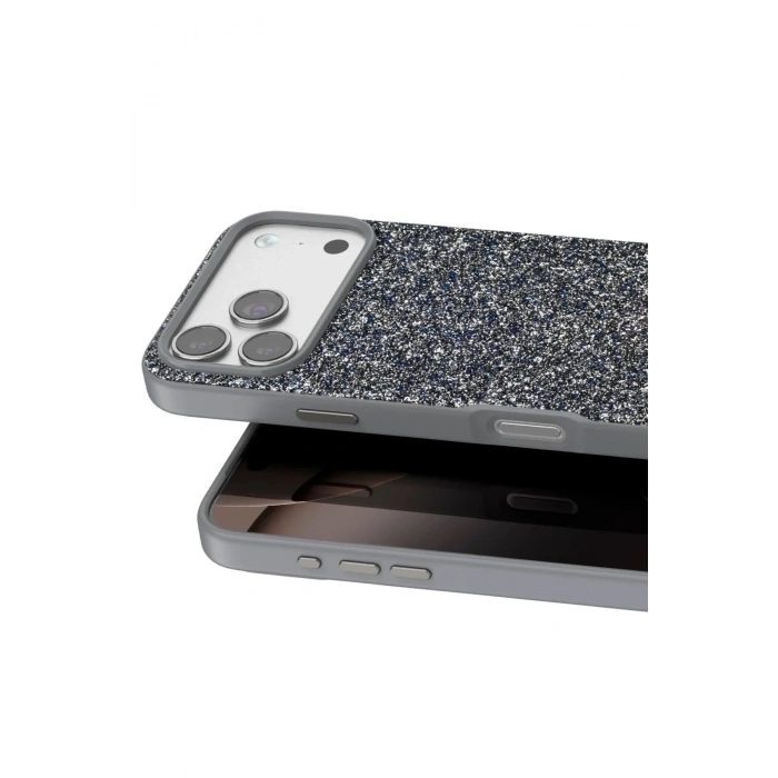 Mey İthalat®   iPhone 17 Pro Bright Simli Kapak - Gümüş