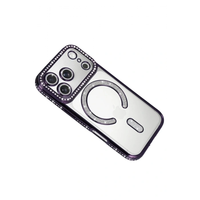 Mey İthalat®   iPhone 17 Pro Joke Simli Magneticsafe Kılıf - Derin Mor