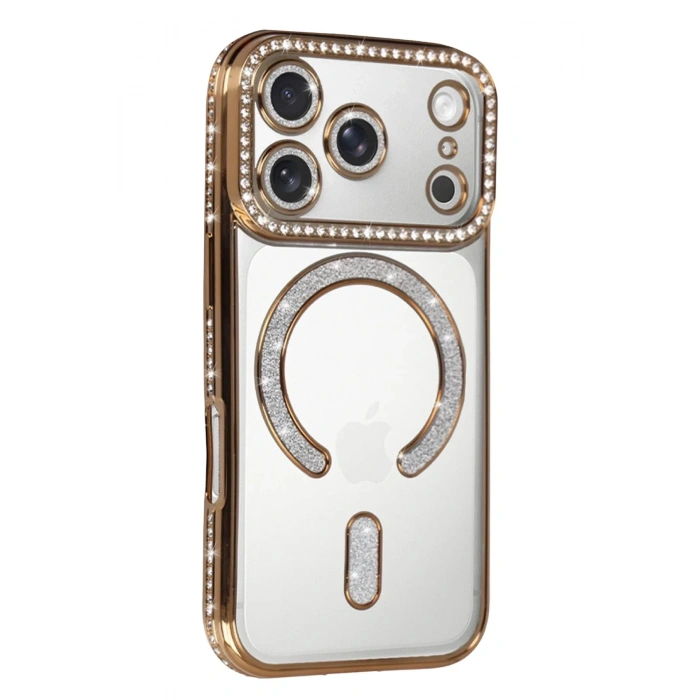 Mey İthalat®   iPhone 17 Pro Joke Simli Magneticsafe Kılıf - Gold