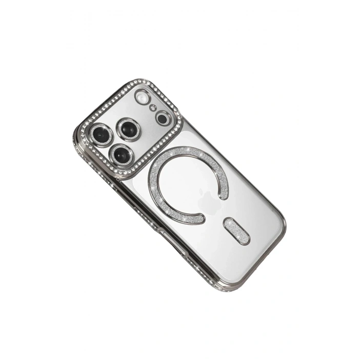 Mey İthalat®   iPhone 17 Pro Joke Simli Magneticsafe Kılıf - Gümüş