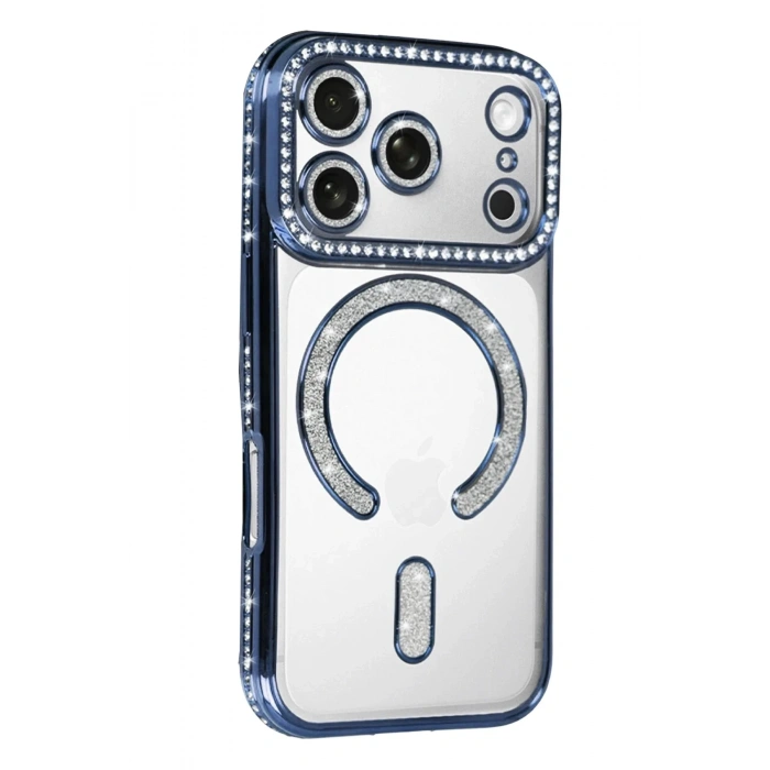 Mey İthalat®   iPhone 17 Pro Joke Simli Magneticsafe Kılıf - Mavi