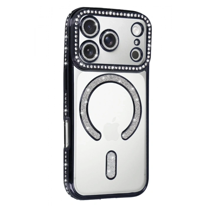 Mey İthalat®   iPhone 17 Pro Joke Simli Magneticsafe Kılıf - Siyah