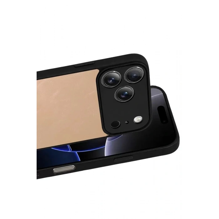 Mey İthalat®   iPhone 17 Pro Max Aras Deri Kapak - Pudra