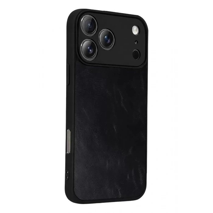 Mey İthalat®   iPhone 17 Pro Max Aras Deri Kapak - Siyah