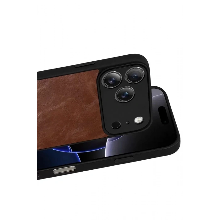 Mey İthalat®   iPhone 17 Pro Max Aras Deri Kapak - Taba