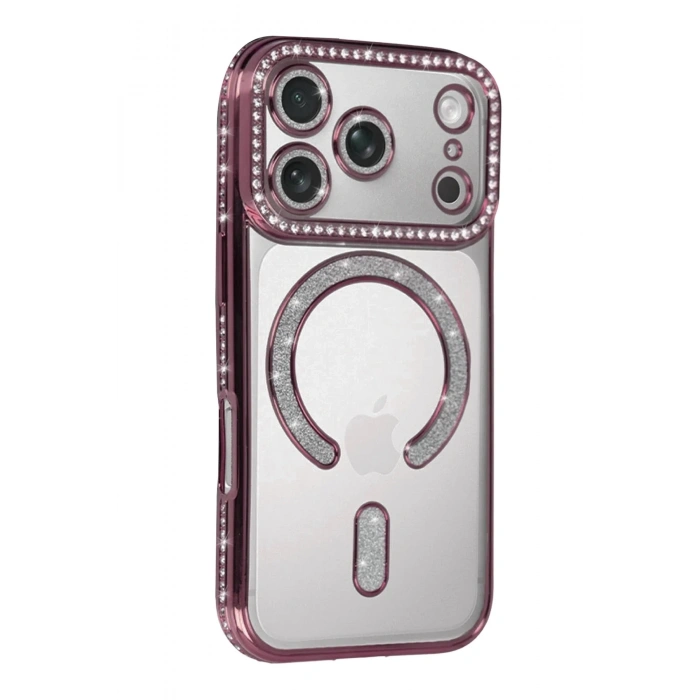 Mey İthalat®   iPhone 17 Pro Max Joke Simli Magneticsafe Kılıf - Pembe