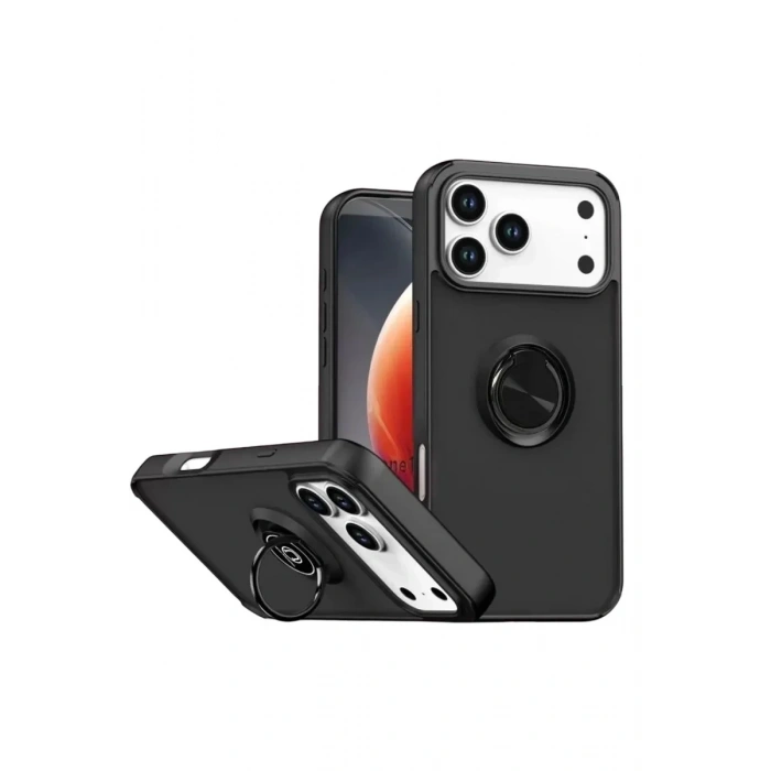 Mey İthalat®   iPhone 17 Pro Max Montreal Yüzüklü Silikon Kapak - Siyah