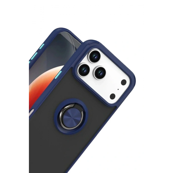 Mey İthalat®   iPhone 17 Pro Montreal Yüzüklü Silikon Kapak - Lacivert