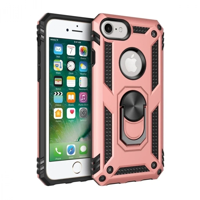 Mey İthalat®  iPhone 7 Kılıf Sofya Yüzüklü Silikon Kapak - Rose