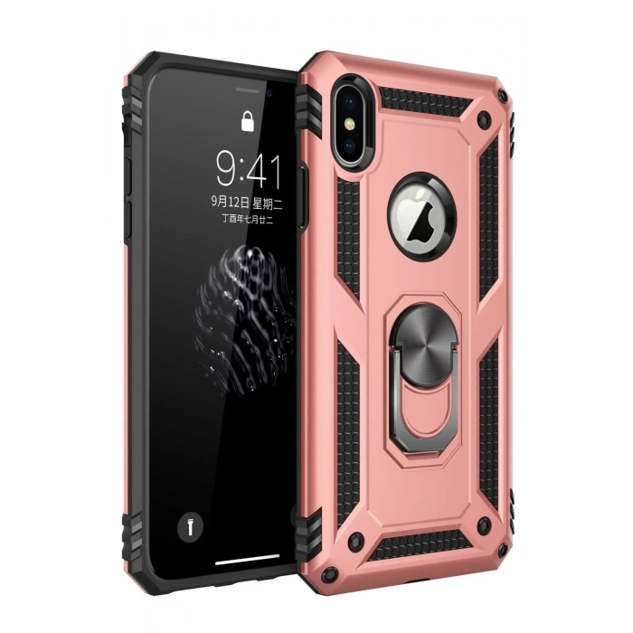 Mey İthalat®  iPhone X Kılıf Sofya Yüzüklü Silikon Kapak - Rose